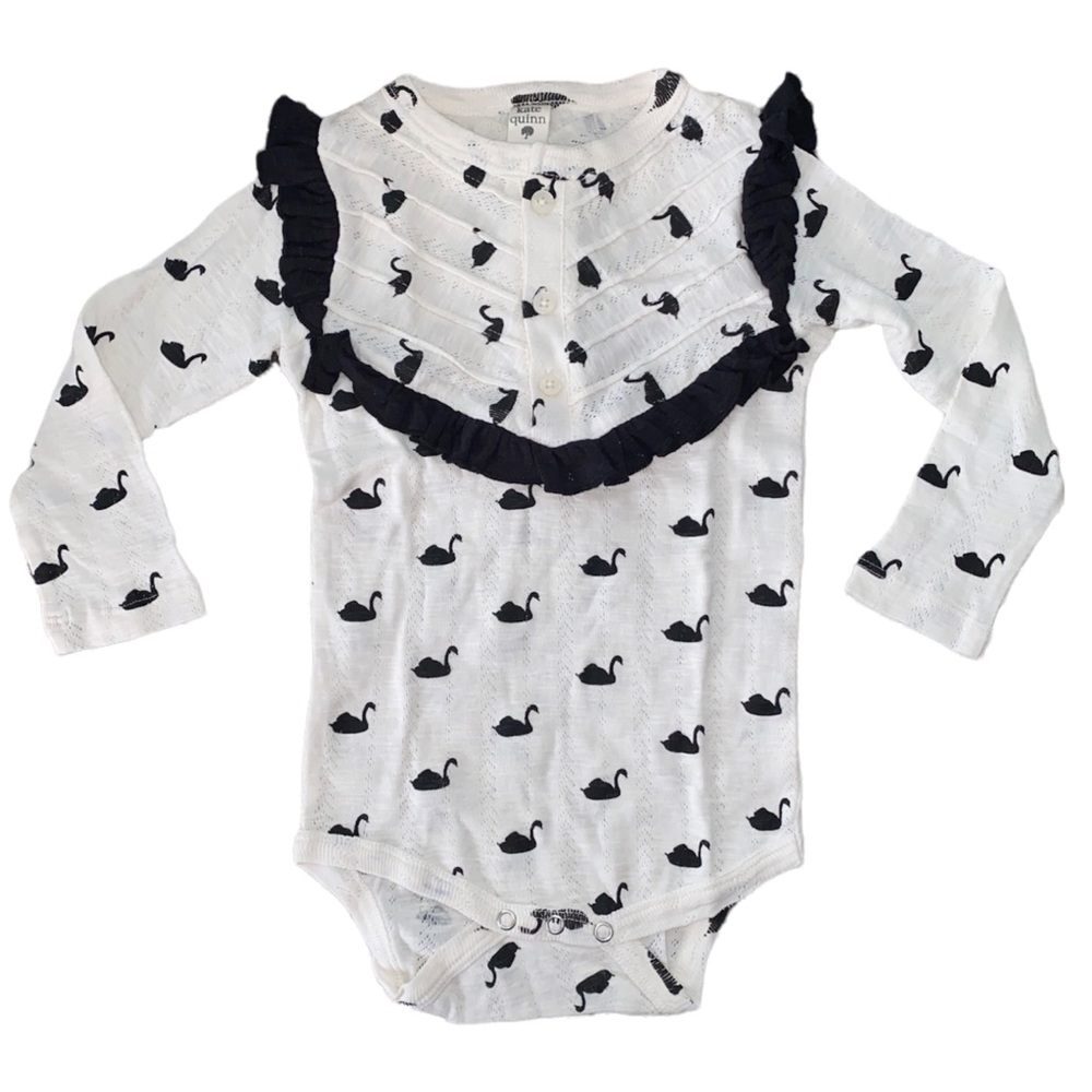❌SOLD❌ kate quinn pointelle long sleeve v yoke ruffle bodysuit
